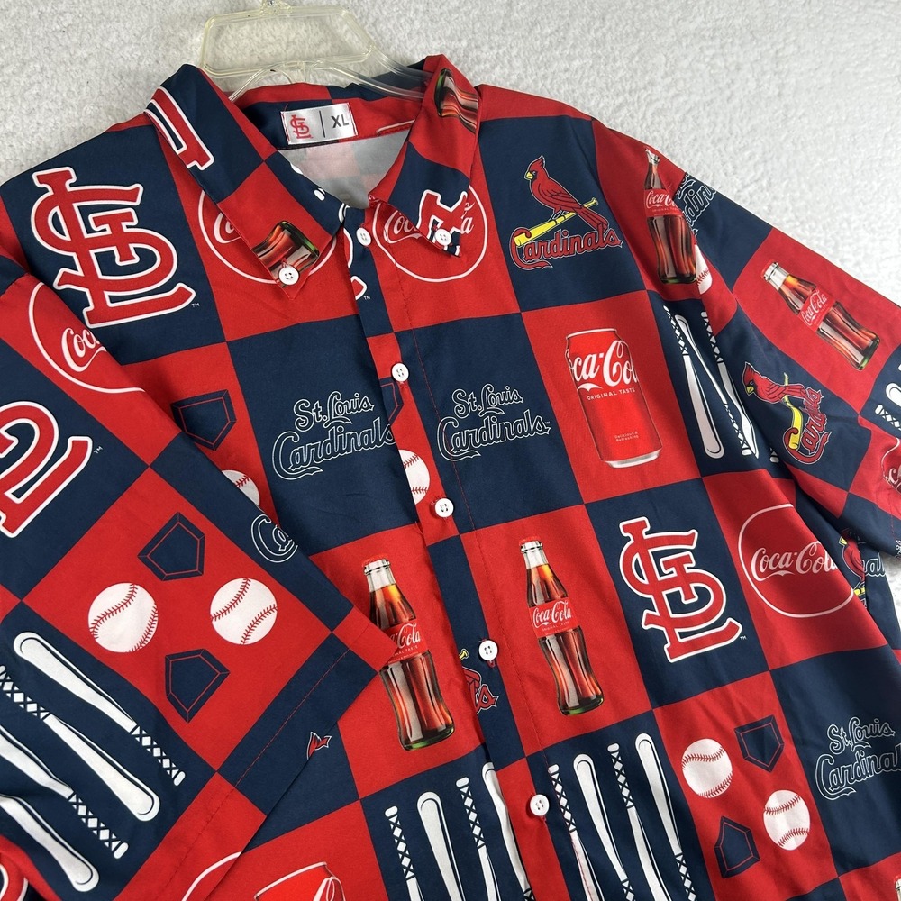 St. Louis Cardinals Shirt Mens XL Red Blue MLB Baseball Coca-Cola All Over Print - Picture 4 of 11
